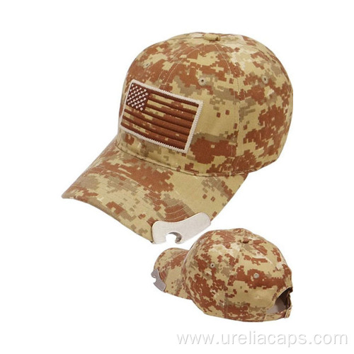 Camo outdoor hunting hat with bottle opener